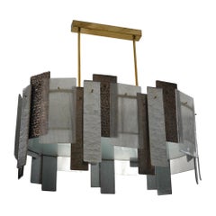 Murano Bronze and Silver Art Glass and Brass Chandelier and Pendants, 2020