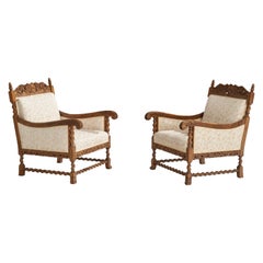 Used Swedish Designer, Lounge Chairs, Oak, Fabric, Sweden, 1920s