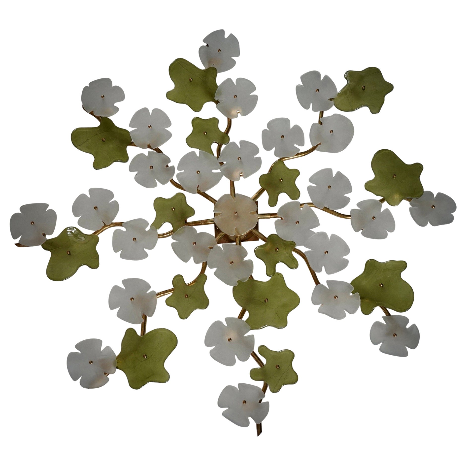 Murano Art Glass and Brass Midcentury Chandelier / Wall Light, 2020 For Sale