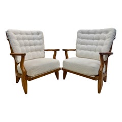 Vintage Guillerme et Chambron Pair of 'Mid Repos' Oak Armchairs for Votre Maison
