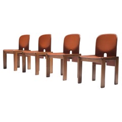 121 Dining Chairs (4)  walnut & brown leather by Afra & Tobia Scarpa - Cassina
