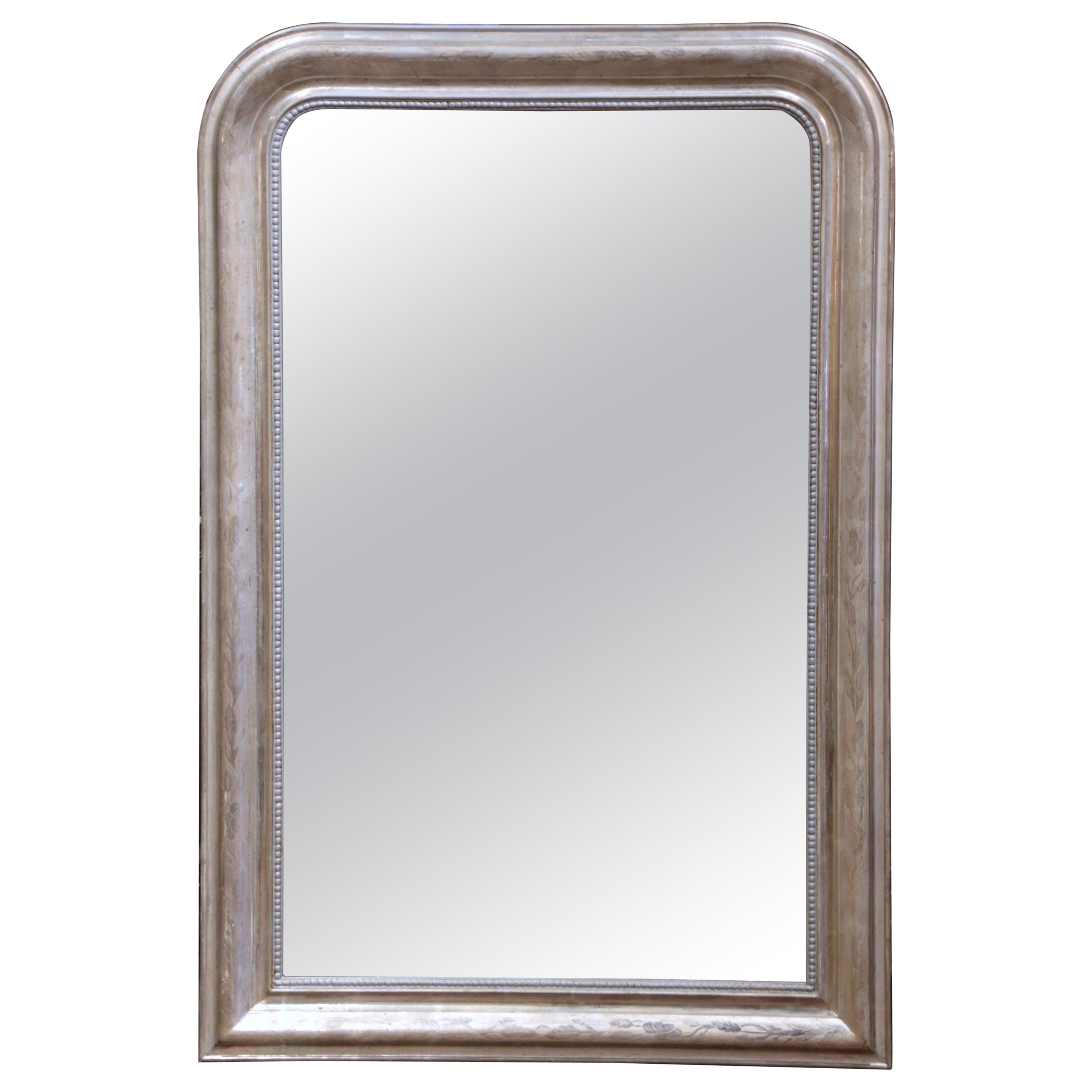19th Century French Louis Philippe Silver Leaf Wall Mirror With Floral 19th-century-french-louis-philippe-silver-leaf-wall-mirror-with-floral