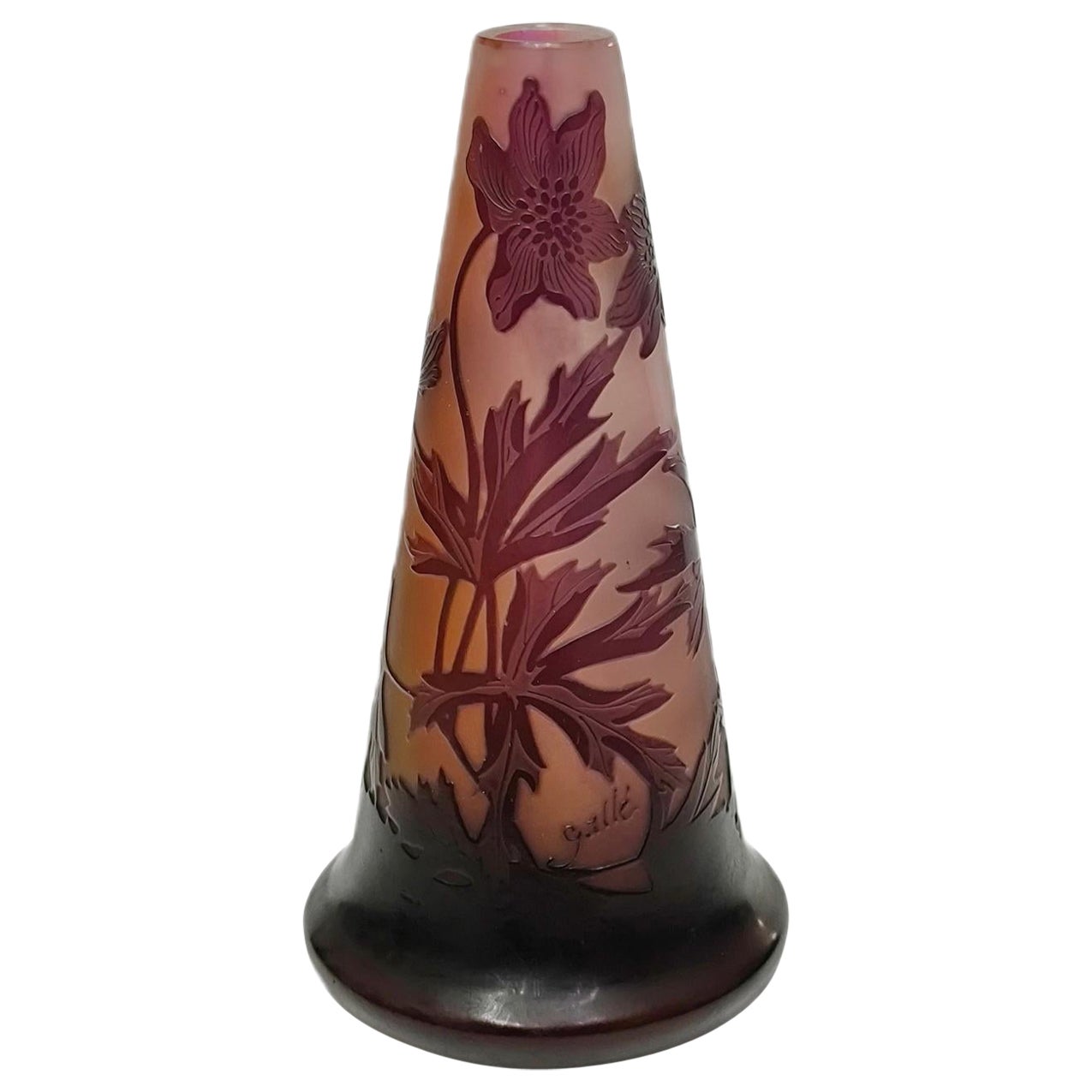 Art Nouveau Emile Galle Soliflore Vase 'Anémones of Alpes', France 1900s