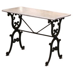 Antique 19th Century French Marble Top Green Painted Iron Bistrot Table from Provence
