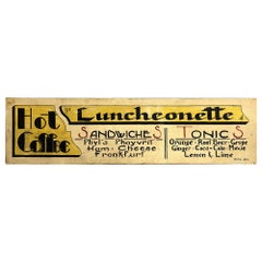 Retro Mid Century Hand Painted Wooden Luncheonette Hot Coffee Diner Sign