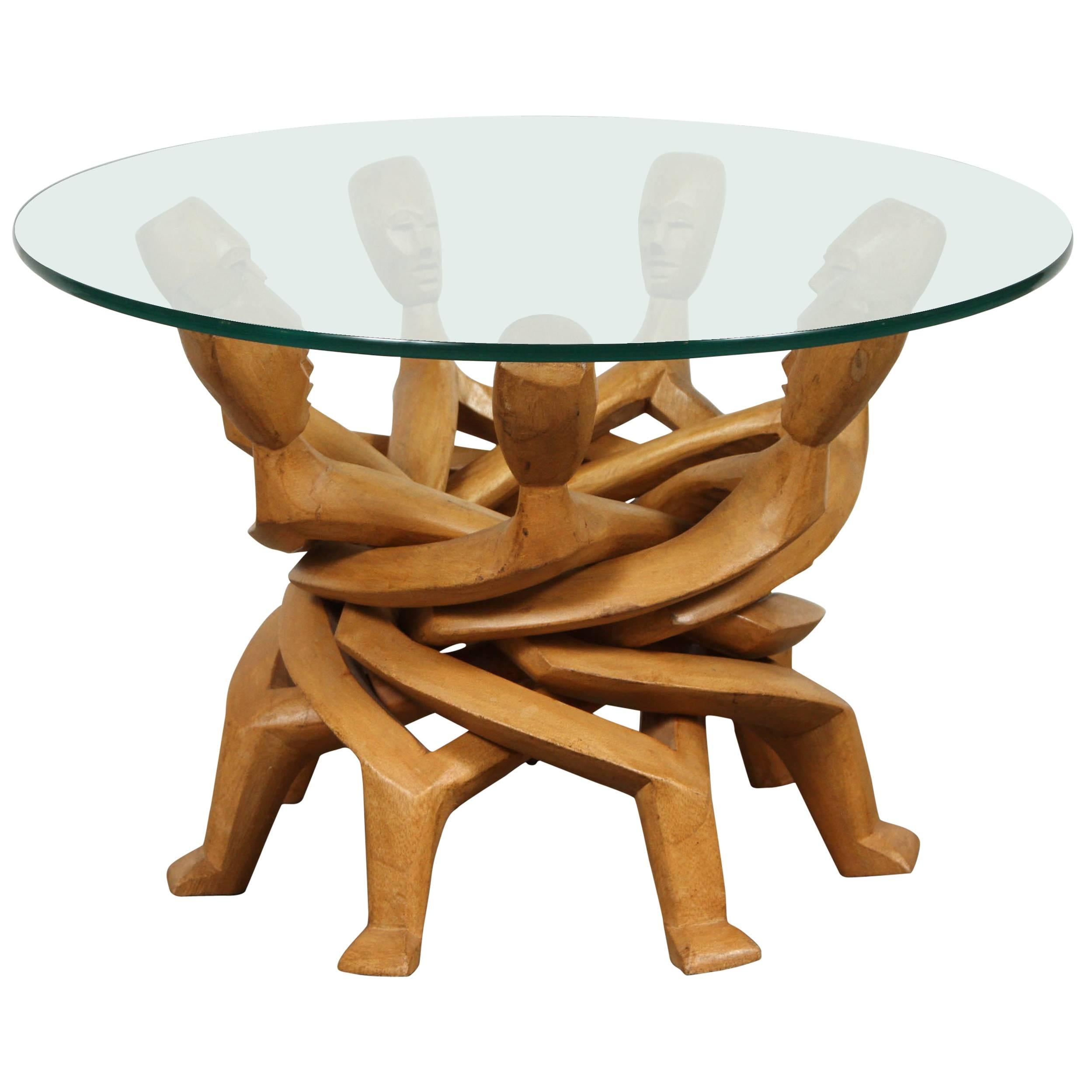 African Folding Tribal Glass Table