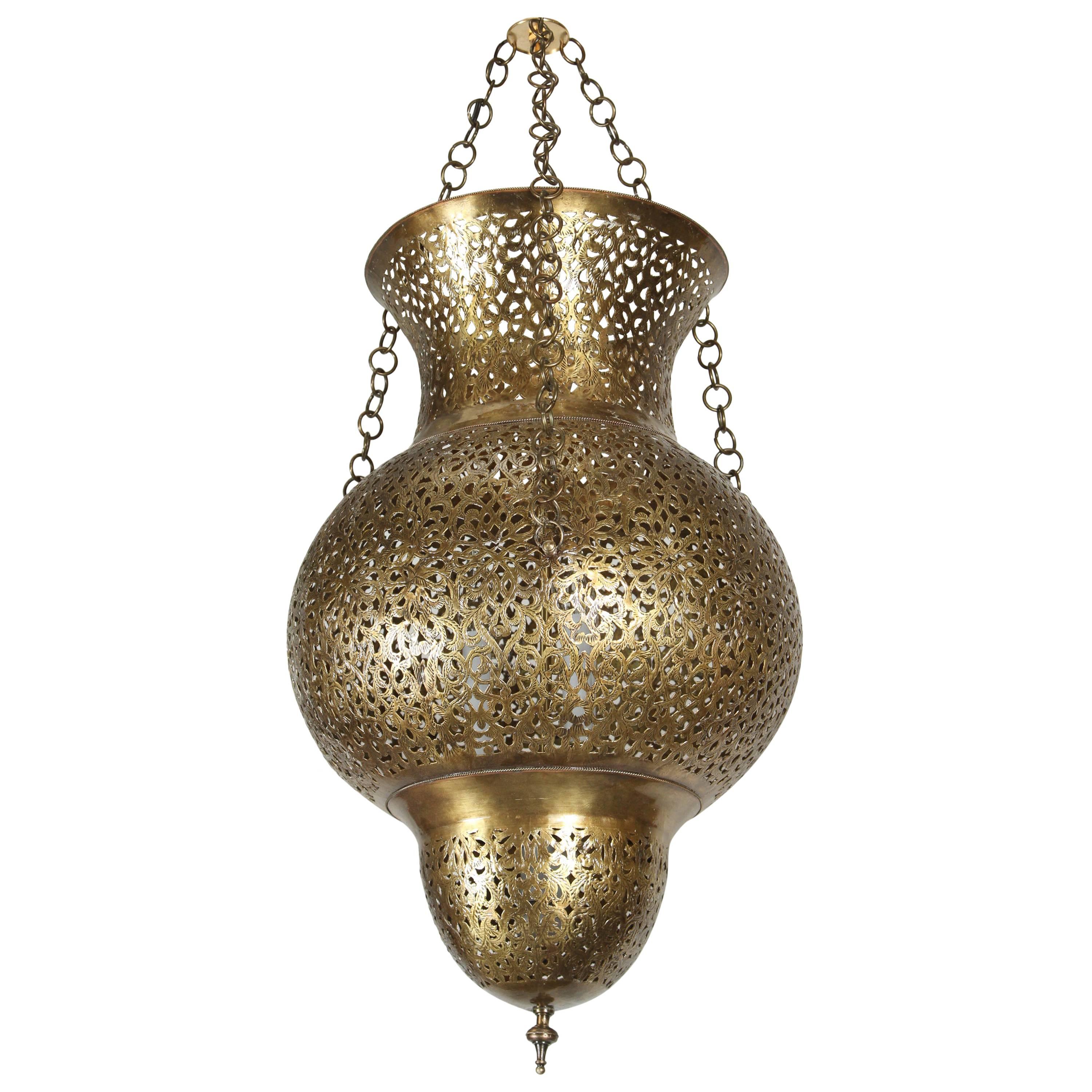 Moroccan Moorish Brass Star Pierced Hanging Chandelier at 1stDibs