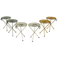 Vintage 1970 Italian Empire Style Set of Six Metal Folding Side Table