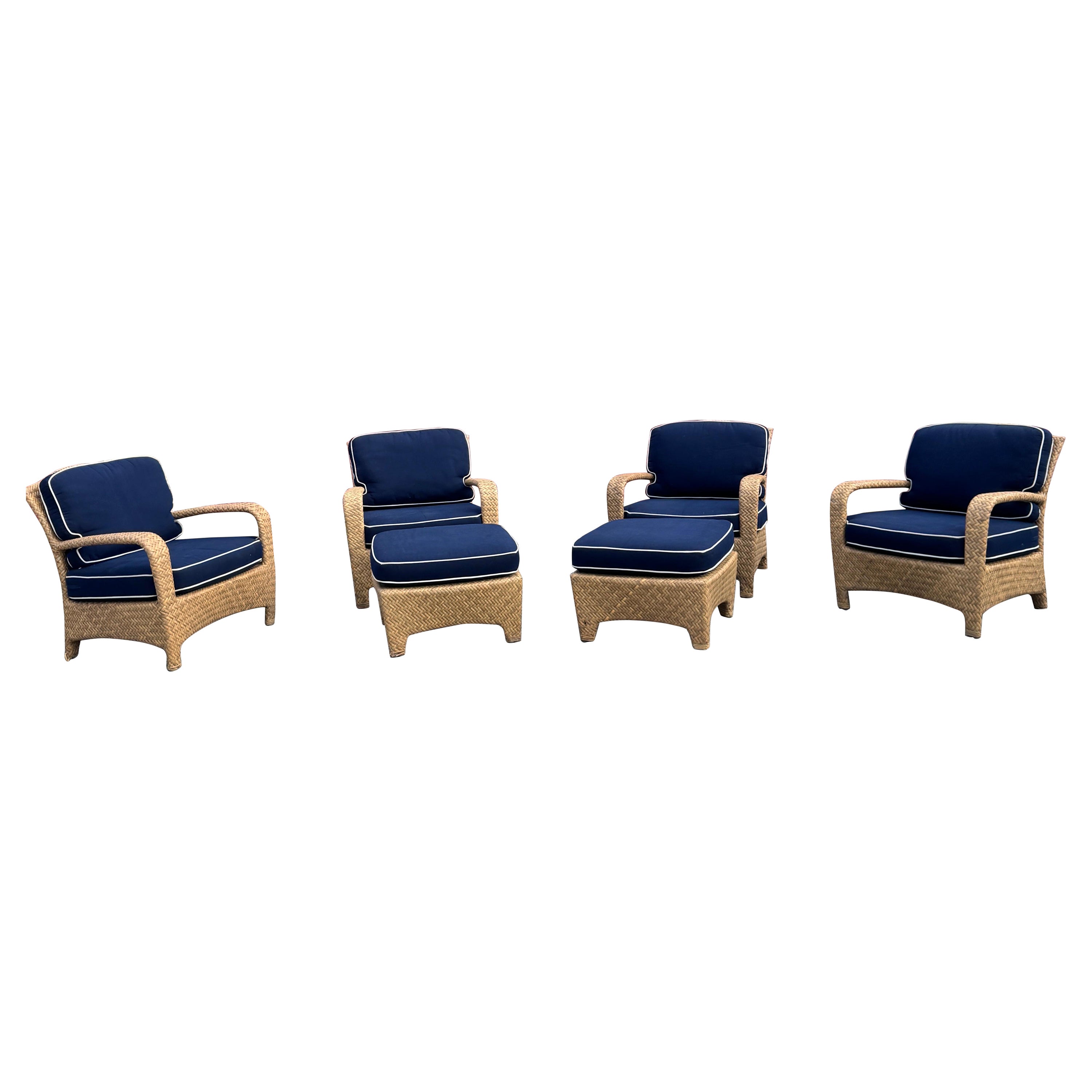 Late 20th Century Outdoor Sunroom Armchairs and Ottomans - Set of 6 For