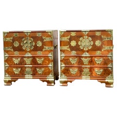 Used Asian Tansu Style Burl Nightstands - a Pair