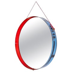 1950s Italian Blue and Red drum mirror by Siva Poggibonsi