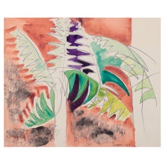 Sverre Erxson, Swedish artist. Watercolor on paper. Decorative palm tree
