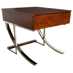 Vintage Late 20th Century Modern Broyhill Chrome & Wood Cantilever Base End Side Table