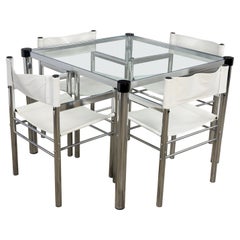 Used Modern James David Style Chrome & Glass Dinette Set or Game Table W/ 4 Chairs