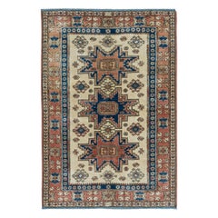 3.5x5 Ft Modern Handmade Turkish Wool Area Rug with Medallions, Colorful Carpet