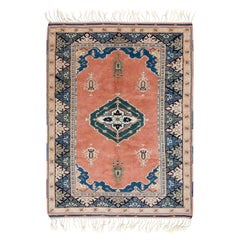 5.2x6.7 Ft Modern Handmade Wool Rug with Medallion, Turkish Carpet with Fringe