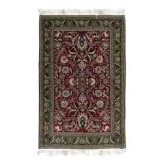 4.6x7 Ft Hand Knotted Turkish Rug in Red & Green with Floral Botanical Design
