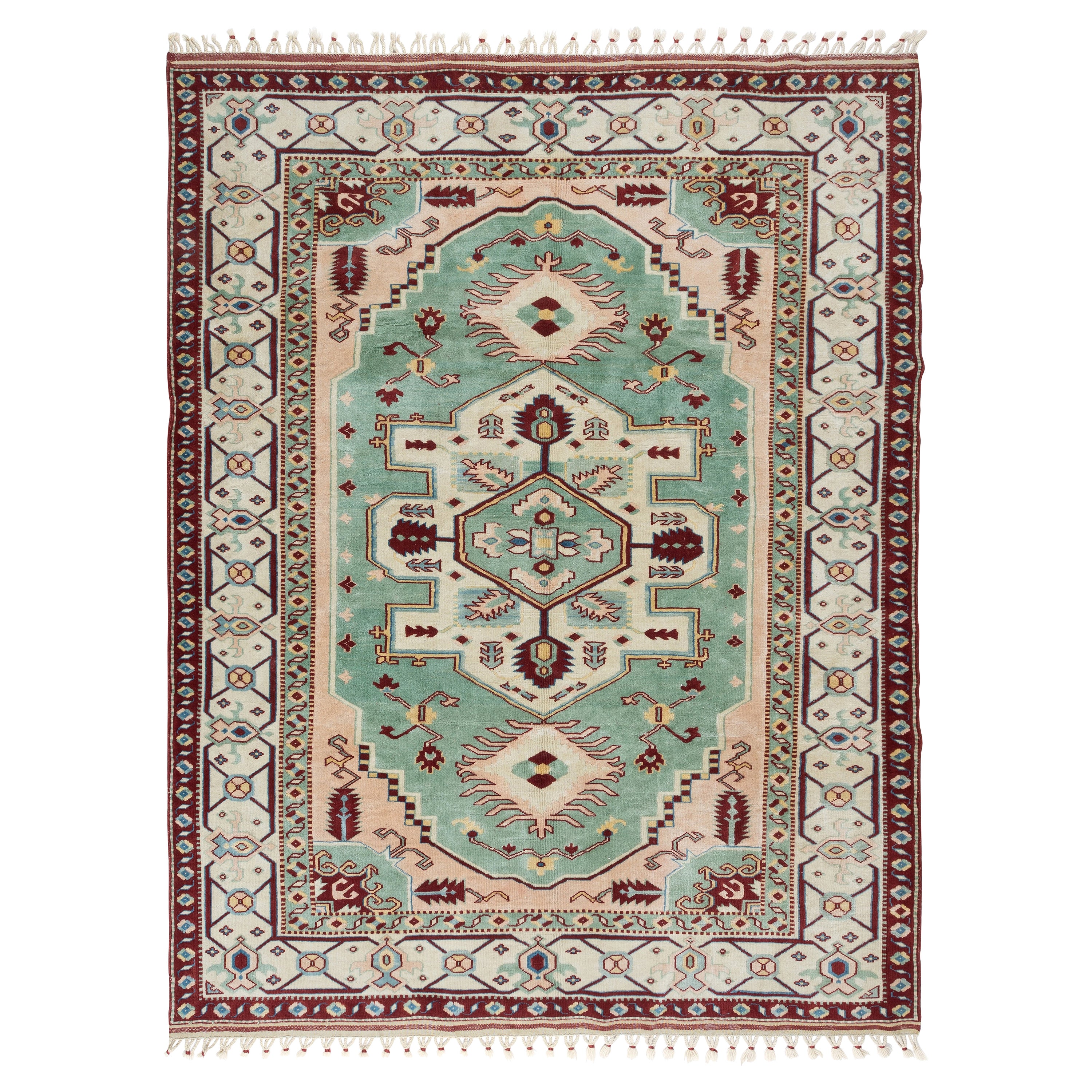 Handgefertigter 6,4x8 Ft Handgefertigter Teppich, moderner türkischer Teppich mit Fransen, 100% Wolle im Angebot