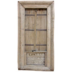 Vintage Indian Rustic Wooden Window with Iron Decorations