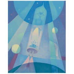 Sven Jonson (1902-1981), schwedischer Künstler. Farblithographie auf Papier. Raumfahrzeug.