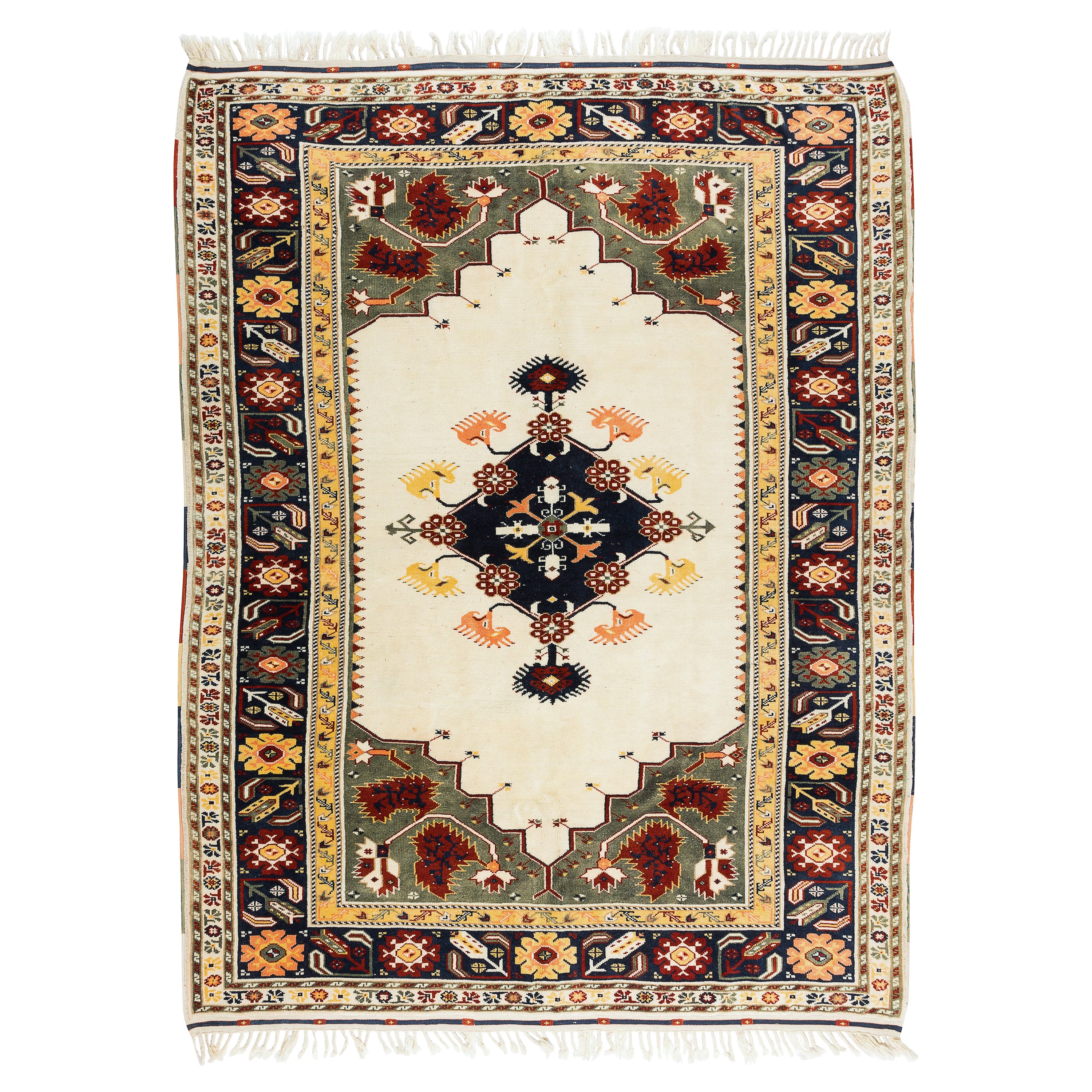 6.5x8.4 Ft Handmade Anatolian Area Rug with Geometric Medallion Design, All Wool