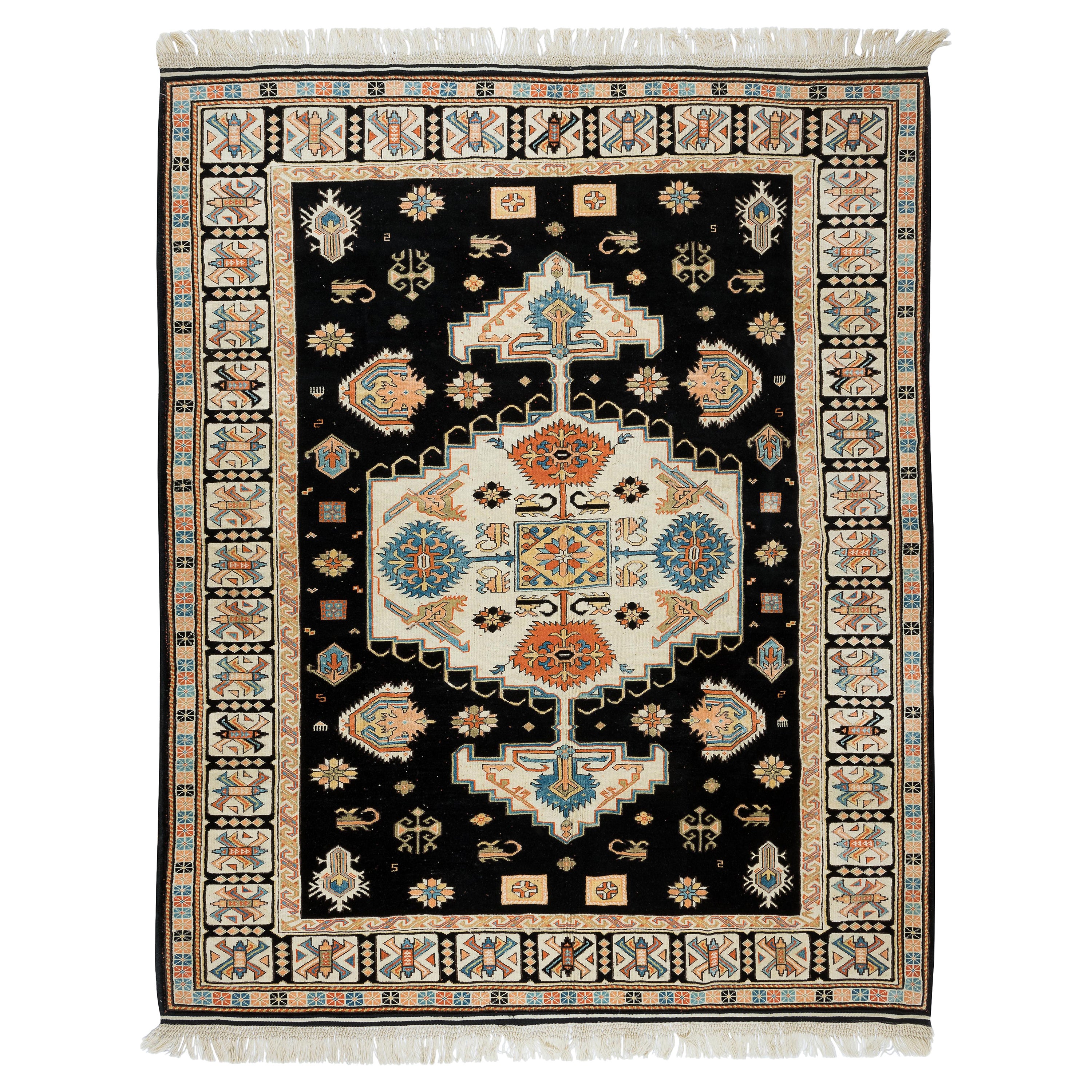 8x9.8 Ft Outstanding Modern Handmade Turkish Wool Area Rug in Black & Beige For Sale