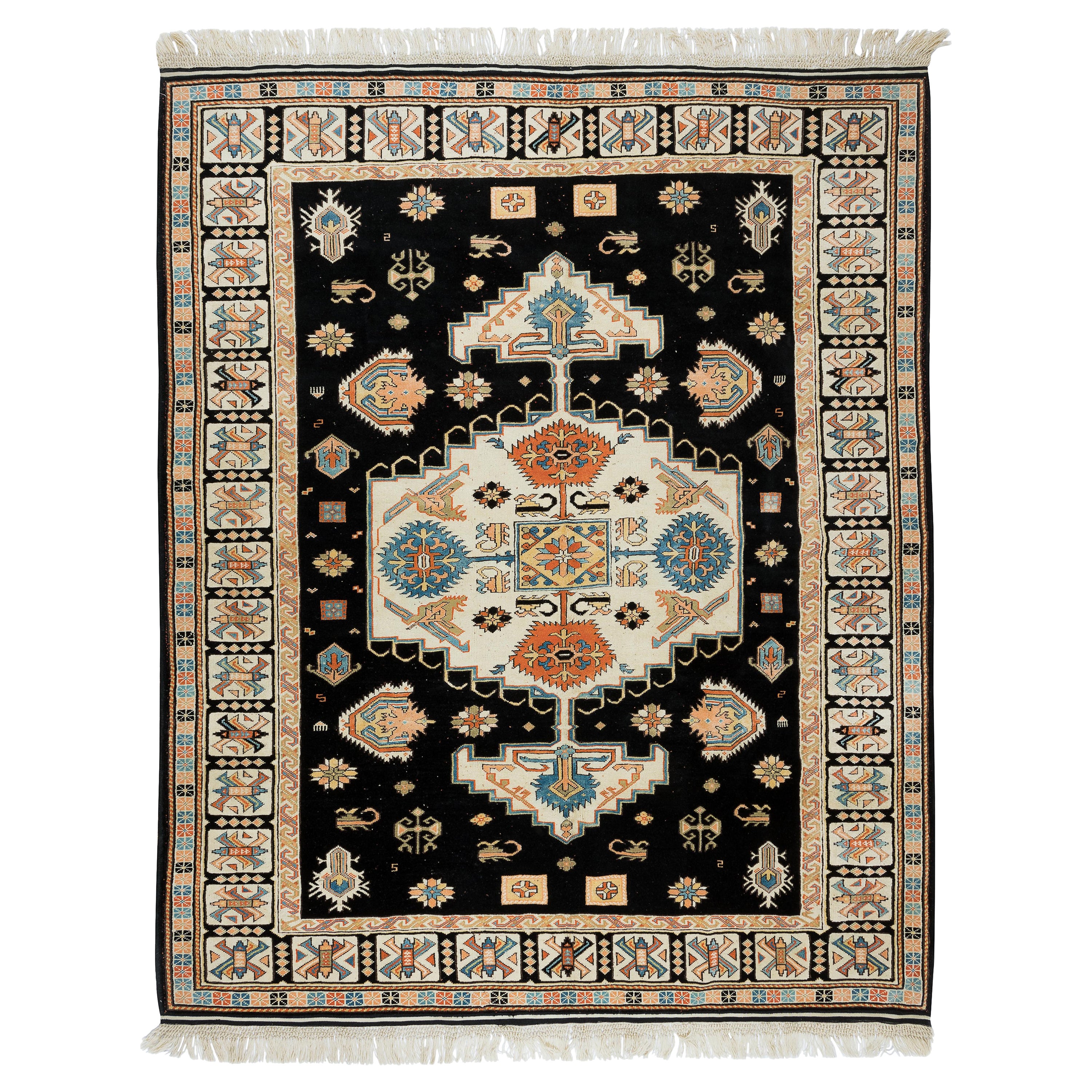 8x9.8 Ft Outstanding Modern Handmade Turkish Wool Area Rug in Black & Beige