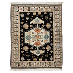Hervorragender moderner handgefertigter Teppich aus türkischer Wolle in Schwarz und Beige, 8x9,8 Ft