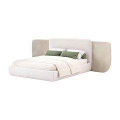 Contemporary Margem Bed made with Natural Leather and Beige Microfiber