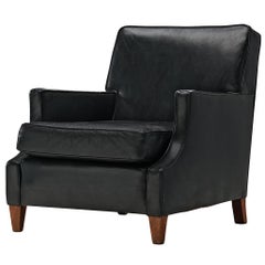 Retro Danish Lounge Chair in Black Leather 