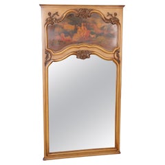Beautiful Paint Decorated French Louis XV Style Trumeau Mirror 