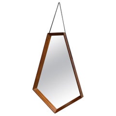 Italian mid-century modern Wall mirror in wood and black leather, 1960s