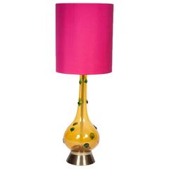 Murano Yellow and Green Glass Table Lamp with New Silk Shade
