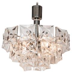 Chrome and Square Pressed Glass Tiered Chandelier Chrome and Square Pressed Glass Tiered Chandelier
