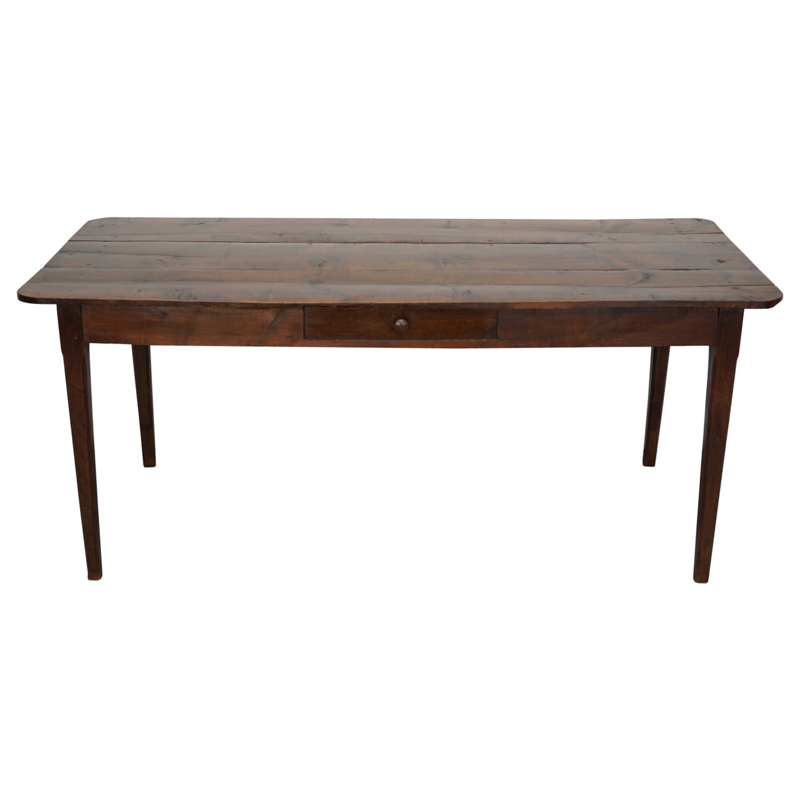 Mesa de comedor rústica francesa del siglo XIX de madera de frutal antigua