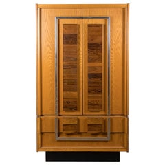Mid Century Brutalist Oak and Rosewood Brutalist Armoire With Chrome Details