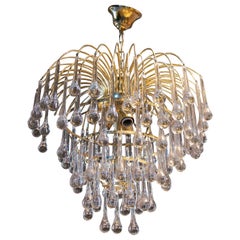 Lamp with Golden Metal Structure and Crystals in the Shape of a Drop of Water