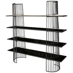 Used Simple Curved Black Metal Shelving with Black Mirrored Glass