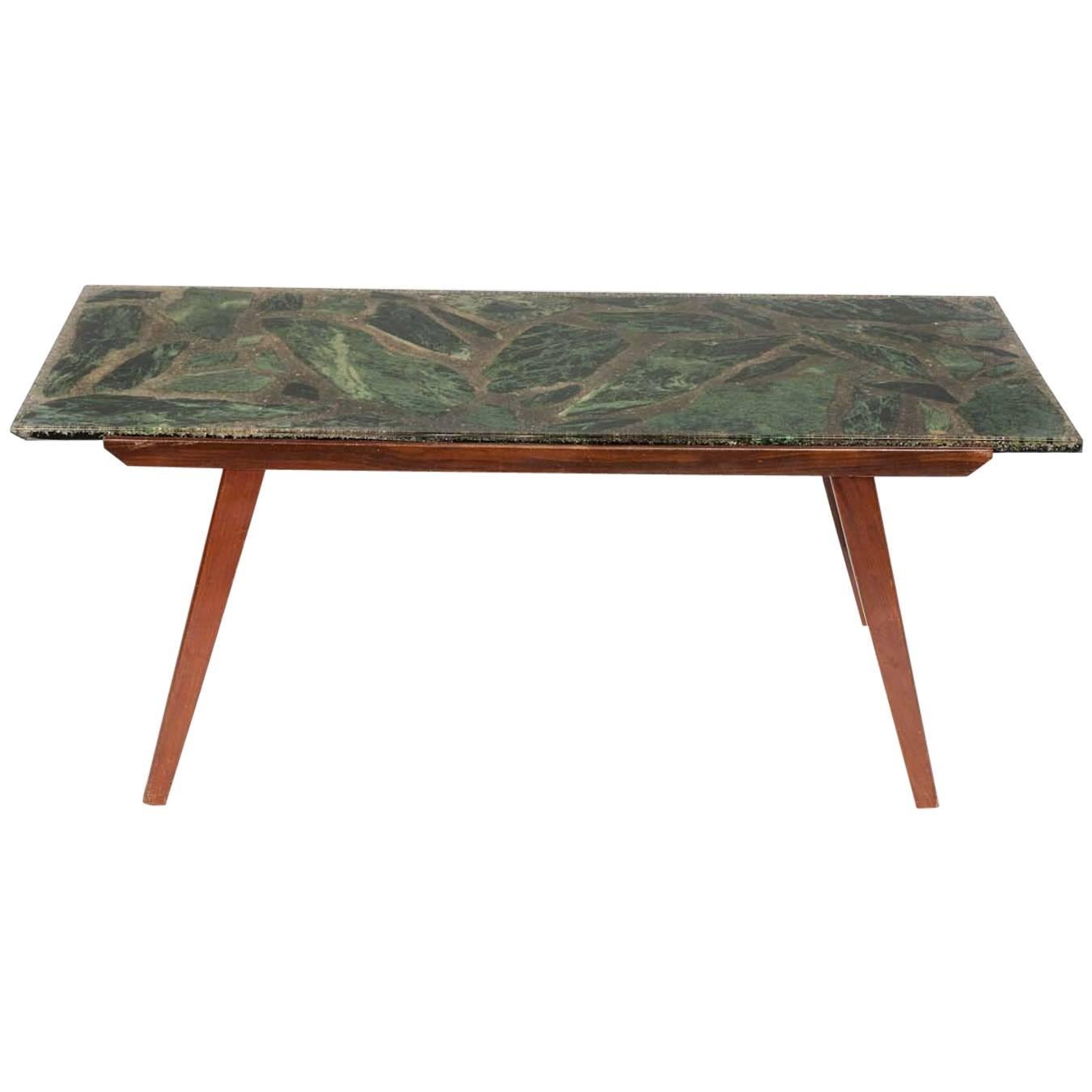 Green Marble and Resin Danish Style Coffee Table with Angled Base