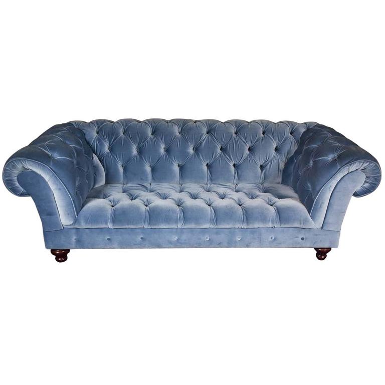 Bespoke Blue Velvet Chesterfield Sofa By Pitfield London For Sale At