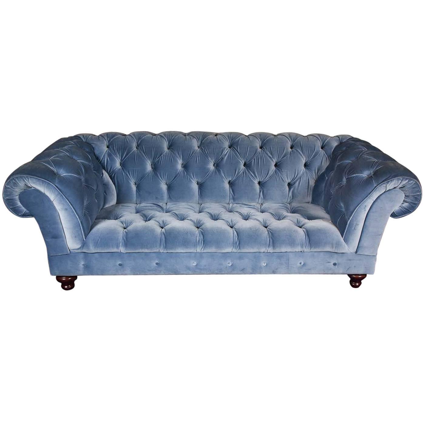 Bespoke Blue Velvet Chesterfield Sofa By Pitfield London For Sale