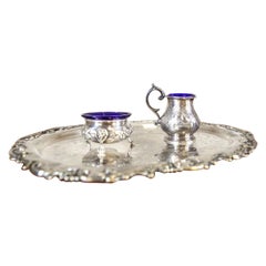 Mid-20th Century Decorative Dish Set Silver plated With Blue Accents