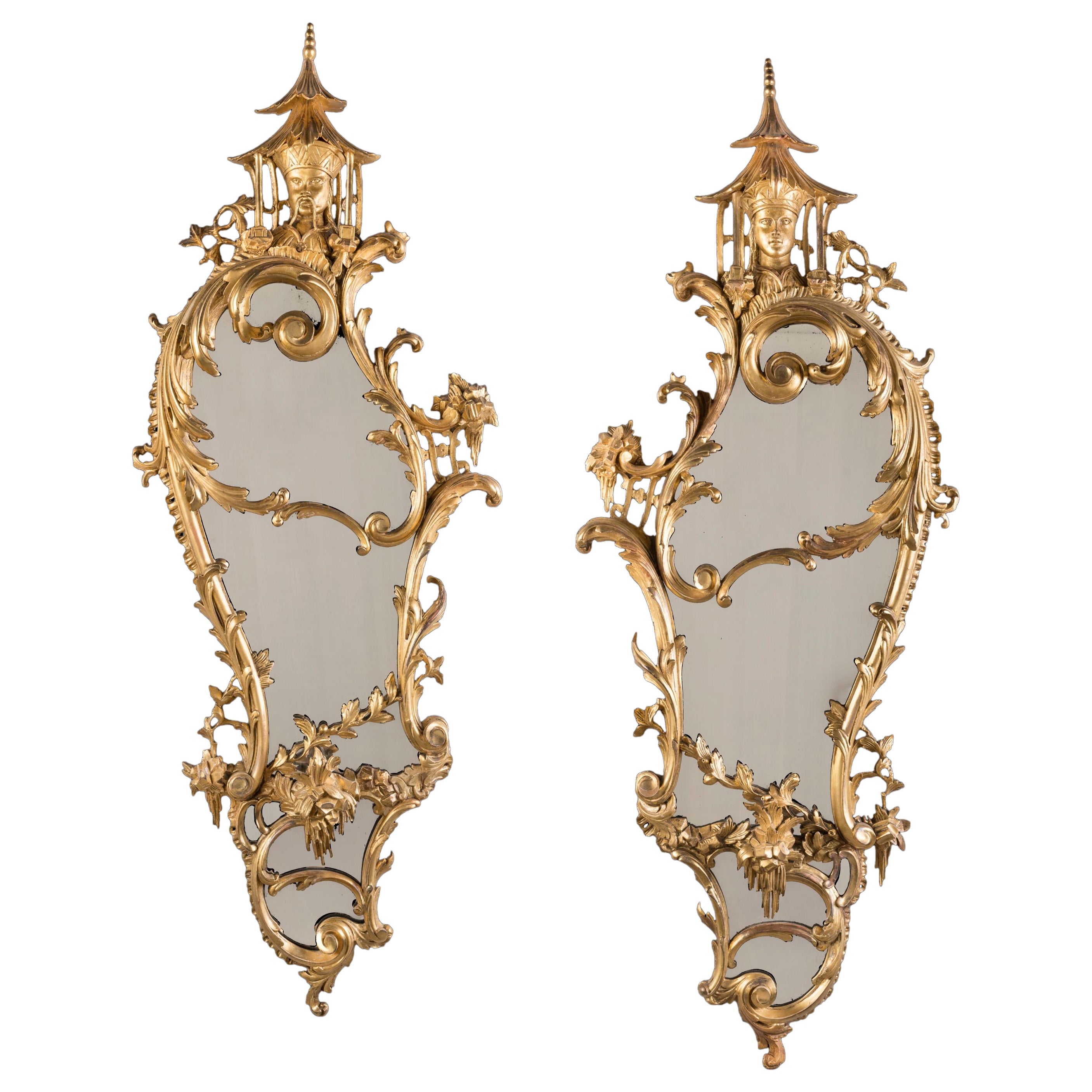 19th Century Pair of Carved Giltwood 'Chinese Chippendale' Style Mirrors