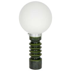 Retro Dark Green Ceramic Lamp Base by Royal Doulton with White Glass Globe Shade