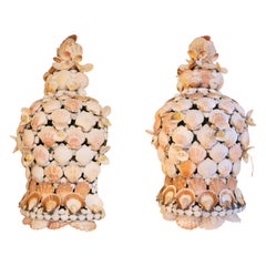 Pair of Ceramic Sconces Covered with Natural Shells