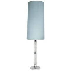 Glass and Chrome Lamp Floor Lamp with Modern Pale Blue Silk Shade