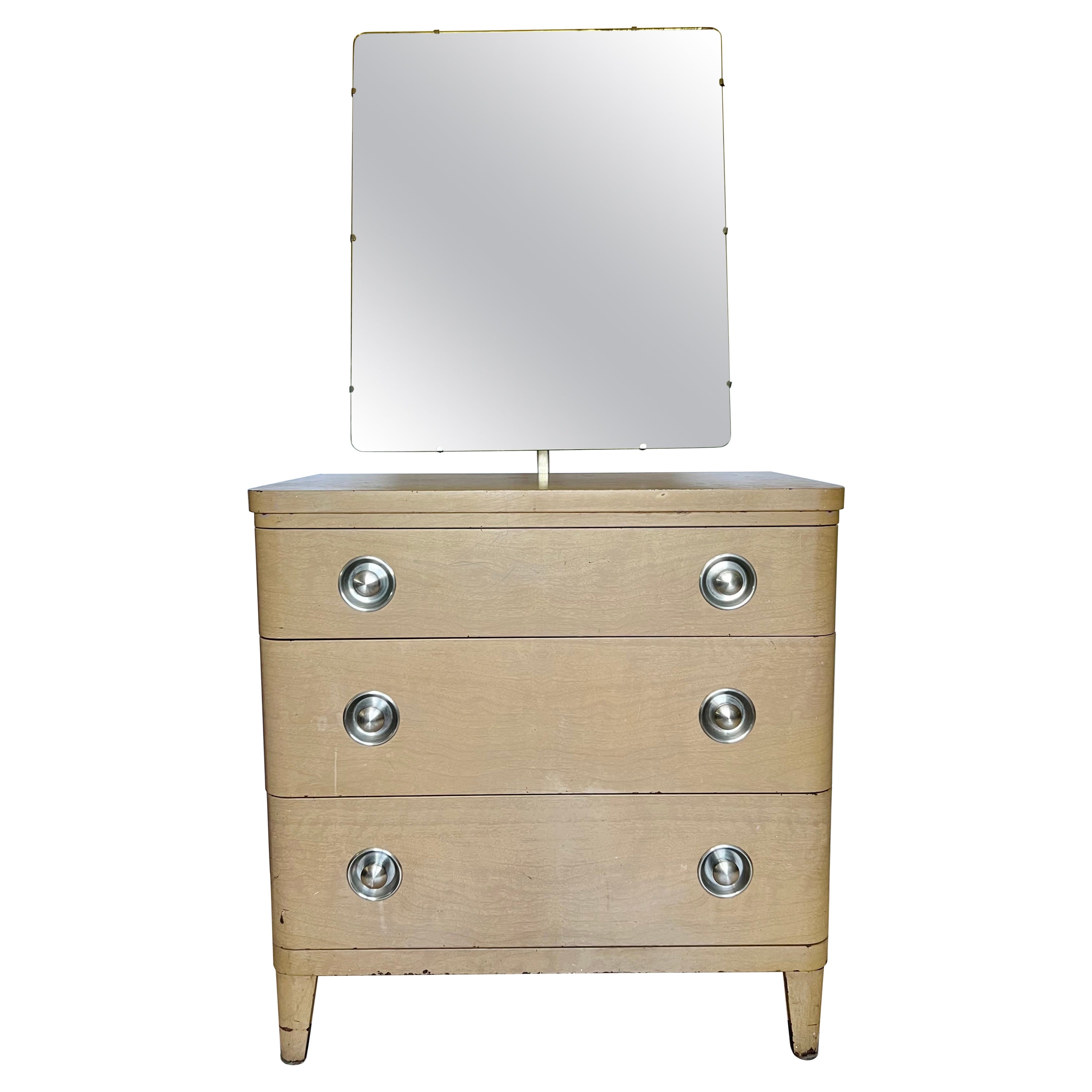 Art Deco Norman Bel Geddes Enameled Steel Dresser and Mirror, 1930s