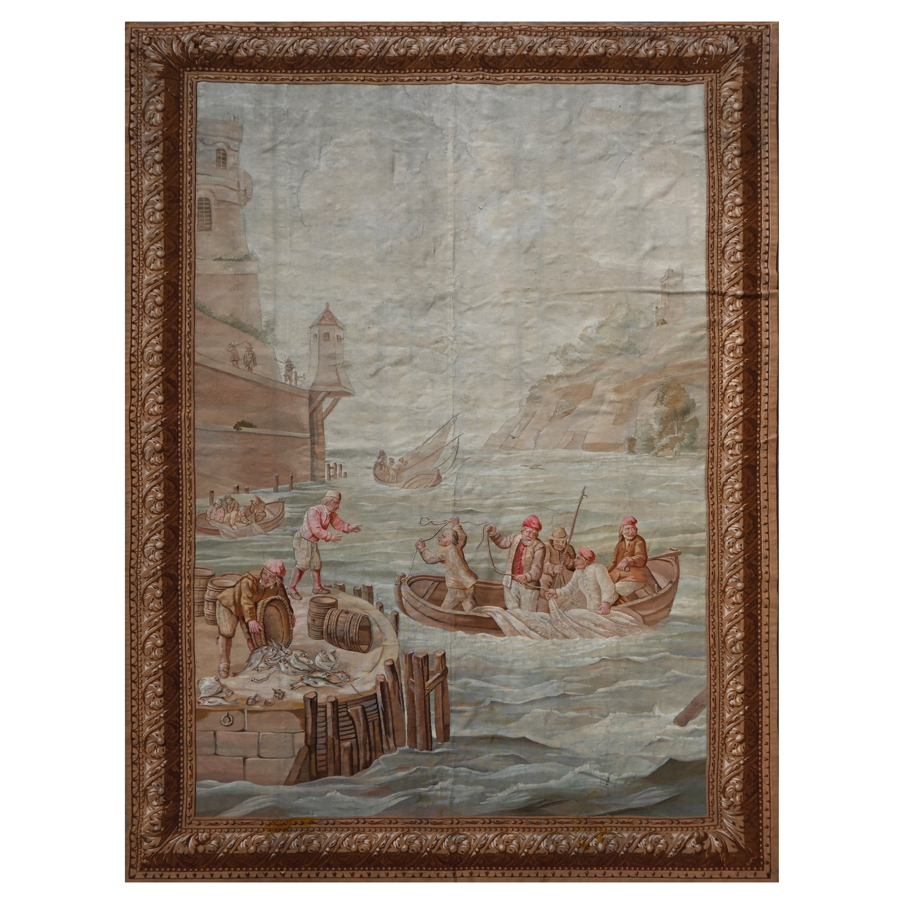 Tapiz de Beauvais 19º - llegada de los pescadores a la puerta - H310xL230 - N° 1406 en venta