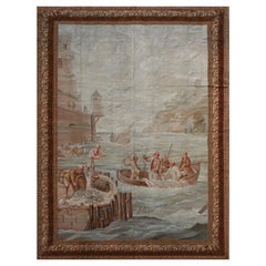 Antique Beauvais tapestry 19th - arrival of fishermen at the gate - H310xL230 - N° 1406