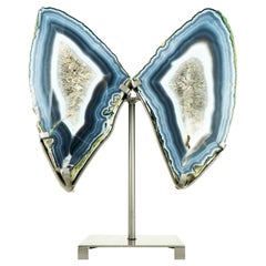 Collector's Agate Geode Butterfly Wings, Natural Blue Crystal Agate Sculpture